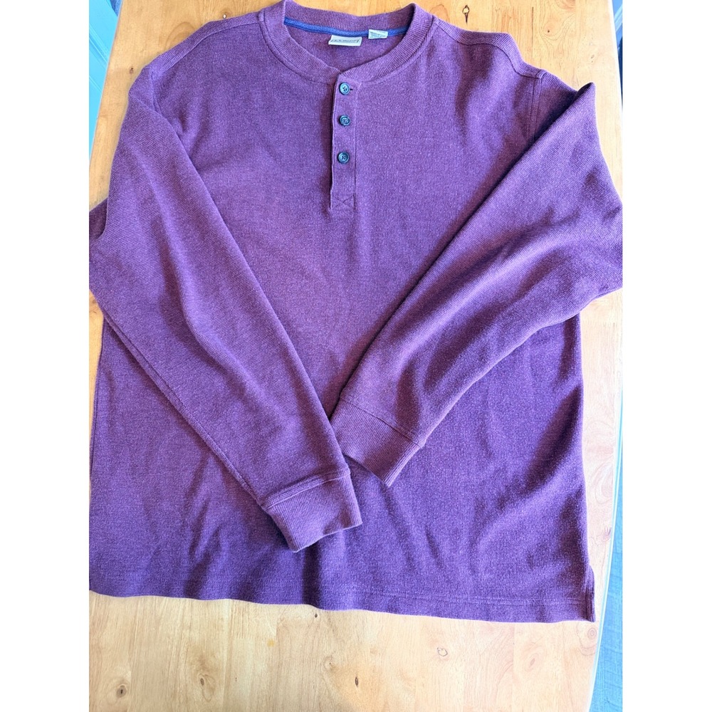 LL Bean Mens Waffle Knit Henley Shirt Burgundy Long Sleeve Cotton L 0KB20 669